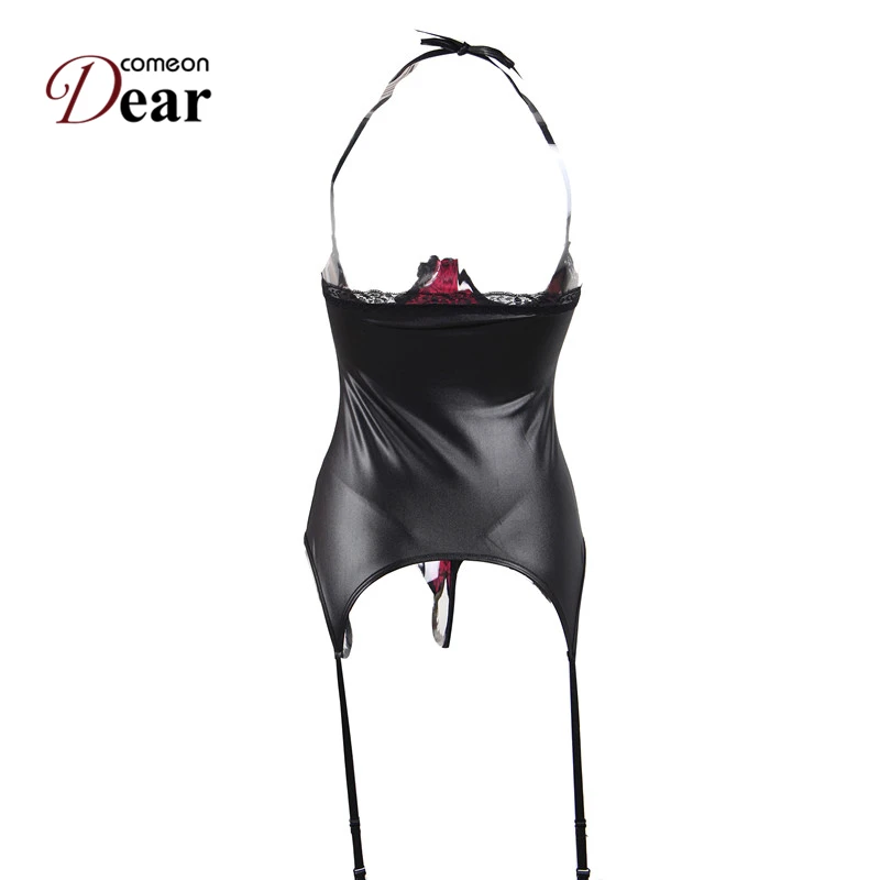 Comeondear Pole Dance Plus Size Lenceria Sexi Para Mujer Open Bra Lingerie Woman RB70134 Leather Halter Open Cup Bustier