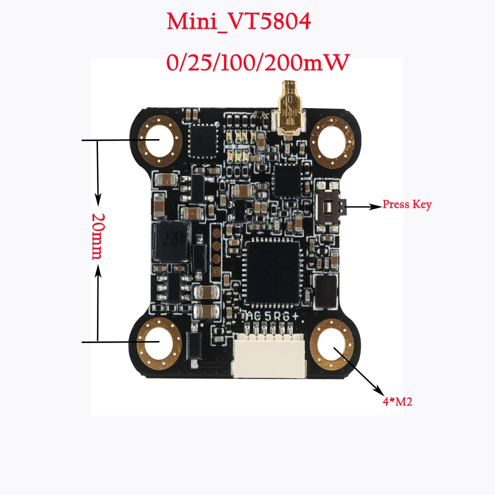 

20*20mm VT5804 mini VTX 5.8G 48CH 0/25/100/200mW Switchable FPV Transmitter for RC Models Multicopter Quadcopter Racing Drone