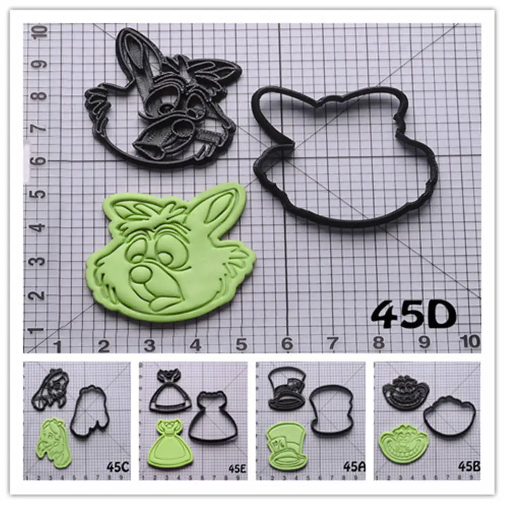 

Alice in Wonderland Character Cookie Cutter Set Custom Made 3D Printed Fondant Cake Tools