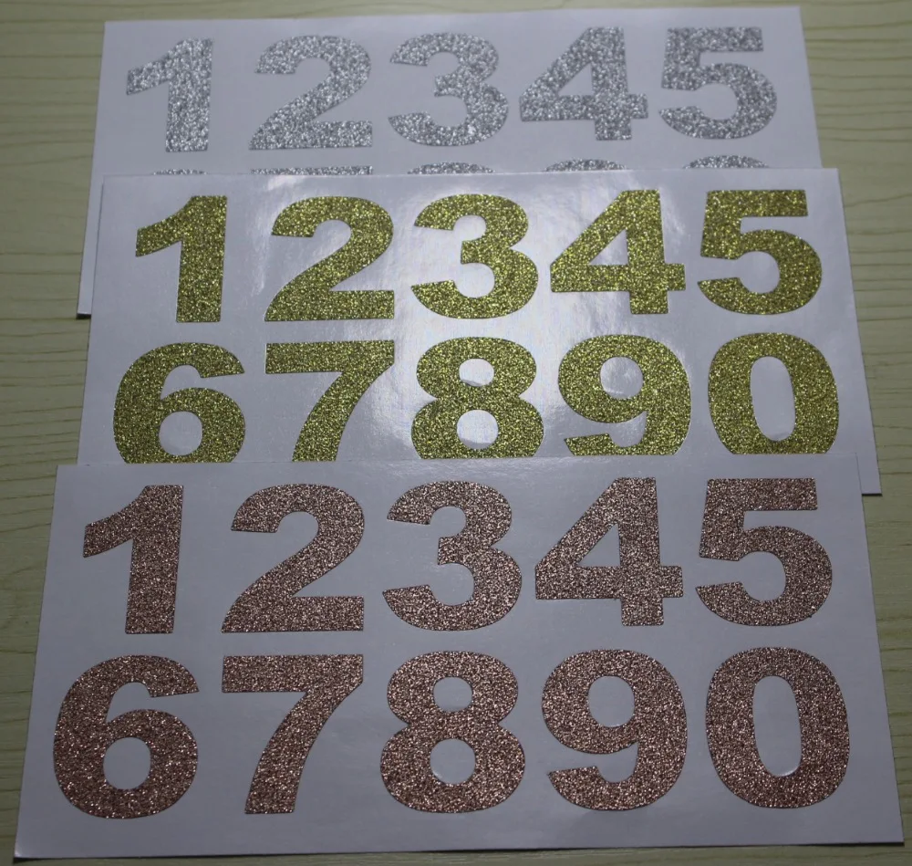 Glitter gold, silver, rose Numbers sticker 18x9cm/sheetglitter gold