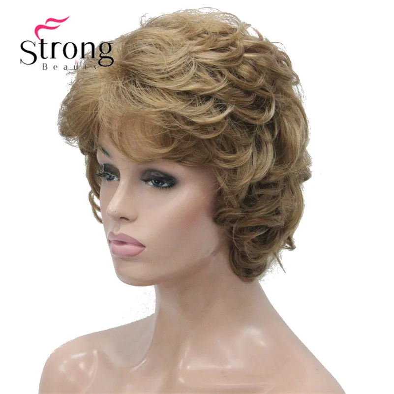 StrongBeauty короткие мягкие взъерошенные кудри парик Рыжий, темно-коричневый полный синтетические парики для женщин