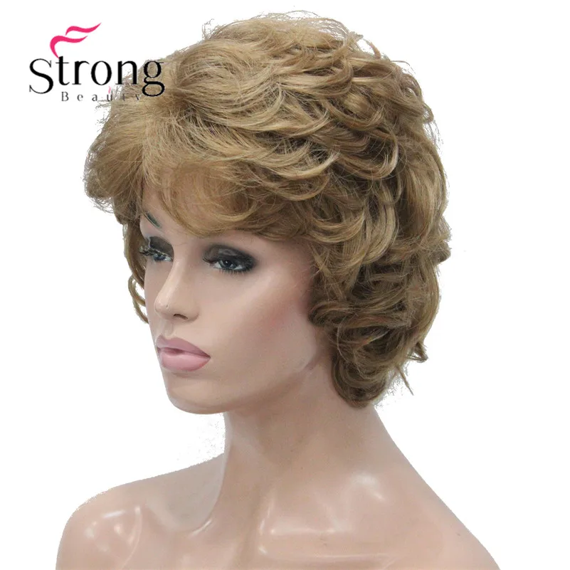 L-427B #19 new short curly light strawberry blonde synthetic women's full wig for everyday (6)