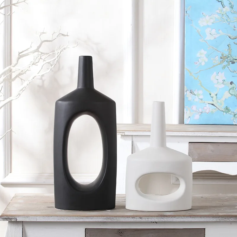 Простые керамические сушеные цветы черно-белая полая ваза цветочное украшение для дома гостиная украшение Цветочная вставка креативный