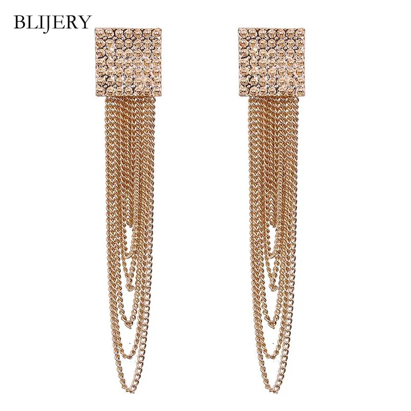 

BLIJERY Vintage Gold Color Statement Earrings for Women Metal Sqaure Tassel Earrings Long Dangle Earings Trendy Jewelry Brinco