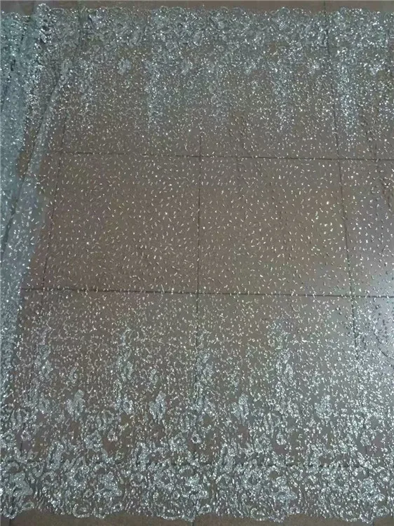 

Most popular silver French tulle lace textile fashion net lace fabric with shinning glitter for evening dress UN127(5yards/lot)