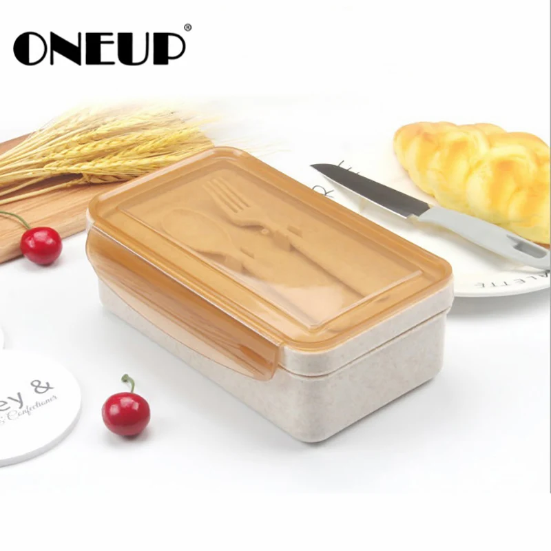 ONEUP Ланч-бокс Пшеничная солома bento box с посуда Экологичный Портативный пищевой контейнер дети Пикник школа Microwavable