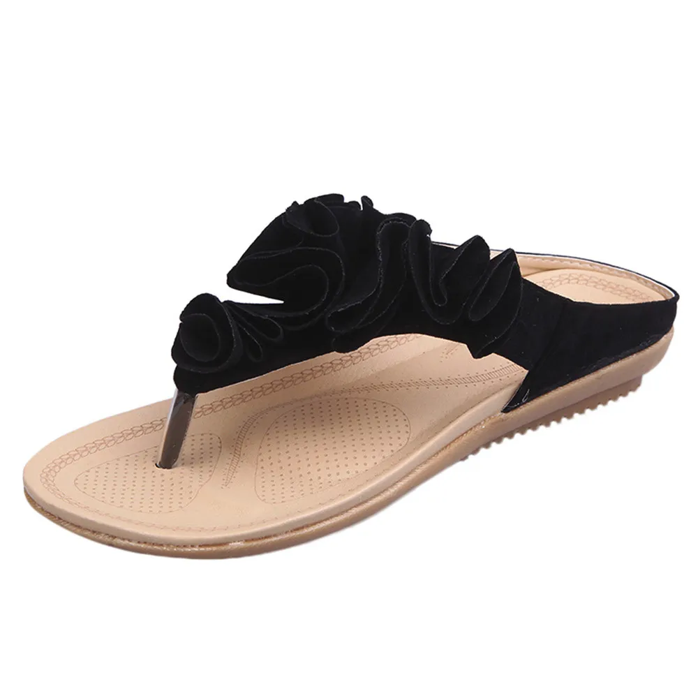 Для женщин летние Пляжные сланцы Повседневное обувь на плоской подошке Женская симпатичная Босоножки с цветочным узором