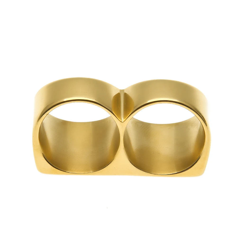 THE BLING KING Personality HipHop Two Finger Rings Stainless Steel Engrave Name Men Punk Biker Rings Women Party Cool Ring 4