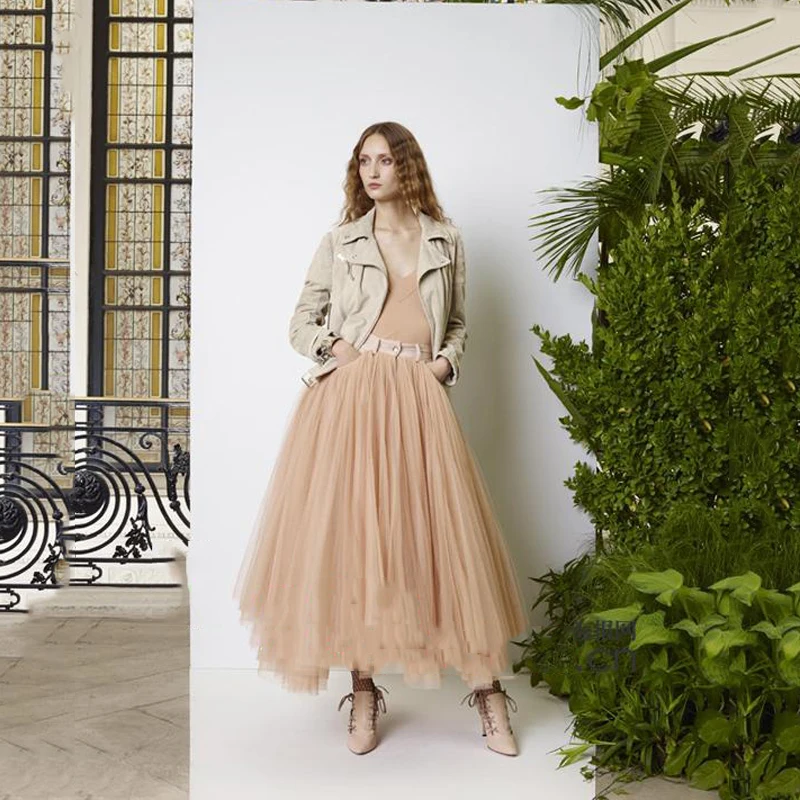 Bescheiden Navy Blue Tulle Vrouwen Rok met Zakken Saia Faldas Nieuwe Ontwerp Als Jean Mesh Rokken Plus Size Custom Hoge kwaliteit Saias Bescheiden Navy Blue Tulle Vrouwen Rok met Zakken Saia Faldas Nieuwe Ontwerp Als Jean Mesh Rokken Plus Size Custom Hoge kwaliteit Saias