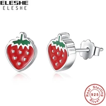 ELESHE милые красные эмалированные маленькие серьги с фруктами клубничкой 925 пробы серебряные серьги-гвоздики для женщин девушек Ювелирное Украшение на день рождения