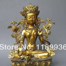 1" Китайская тибетская Классическая Бронзовая зеленая статуя тары Будда Гуаньинь