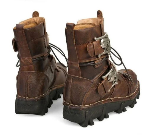 

Fashion Cowhide Genuine Leather Military Uniform Boots Gothic Skull Punk Martin Platform Mid-calf Boots Steampunk Shoes