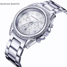 Top Brand Hannah Martin Silver Watches Women Luxury Diamond Quartz Watch Clock Ladies Stainless Steel Analog Wristwatches Date