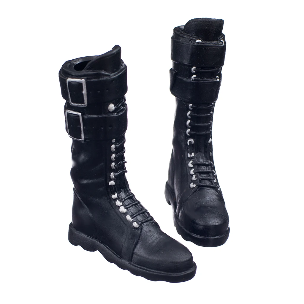1Pair Black 1/6 Scale Lace Up Buckle Flat Long Boots Shoes for 12 inch Female Action Figure Body Accessory