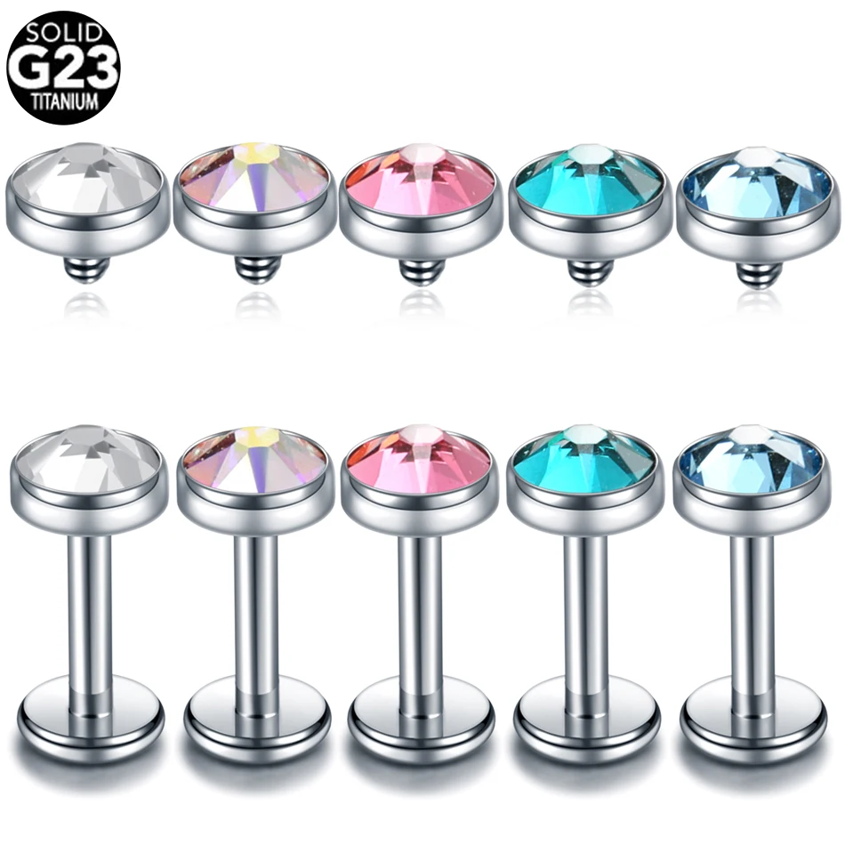 1PC Titanium Crystal Labret Monore Ring Lip Piercing CZ Gem Orelha Cartilage Ear Helix Stud Tragus Barbell Piercings Jewelry 16G