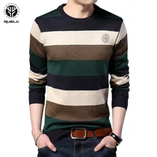 RUELK повседневный мужской зимний Полосатый пуловер с круглым вырезом, свитера, приталенный вязаный мужской хлопковый свитер, высококачественные мужские пуловеры