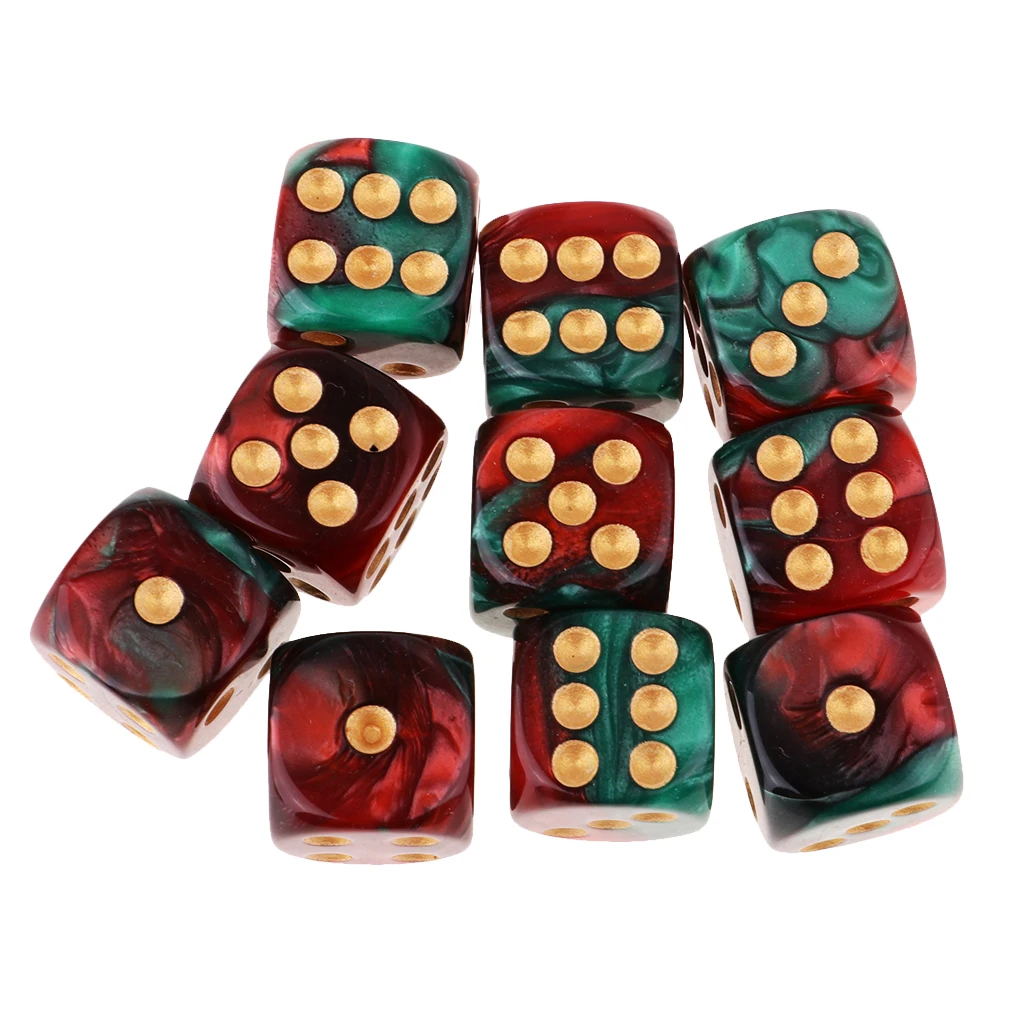 MagiDeal 10pcs 6-Sided Dice Set Bright Colors 16 mm Dice Game Multi-Sided Dice for Board Games Casino Gifts Teaching