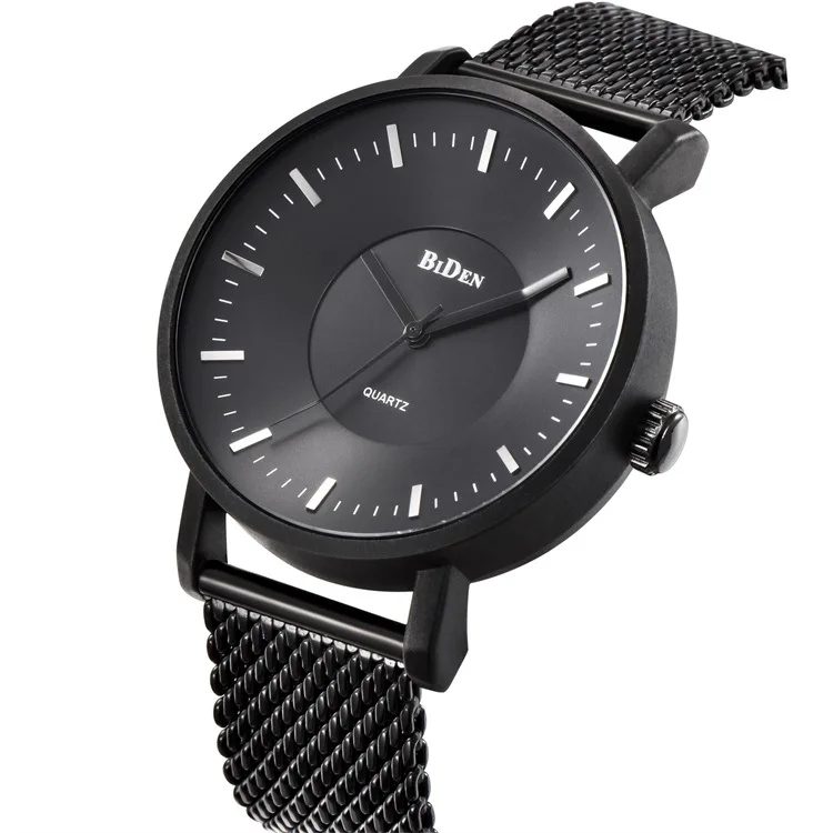 

man watches stainless steel black silver Mesh belt men's clocks BIDEN brand mens quartz wristwatches casual waterproof