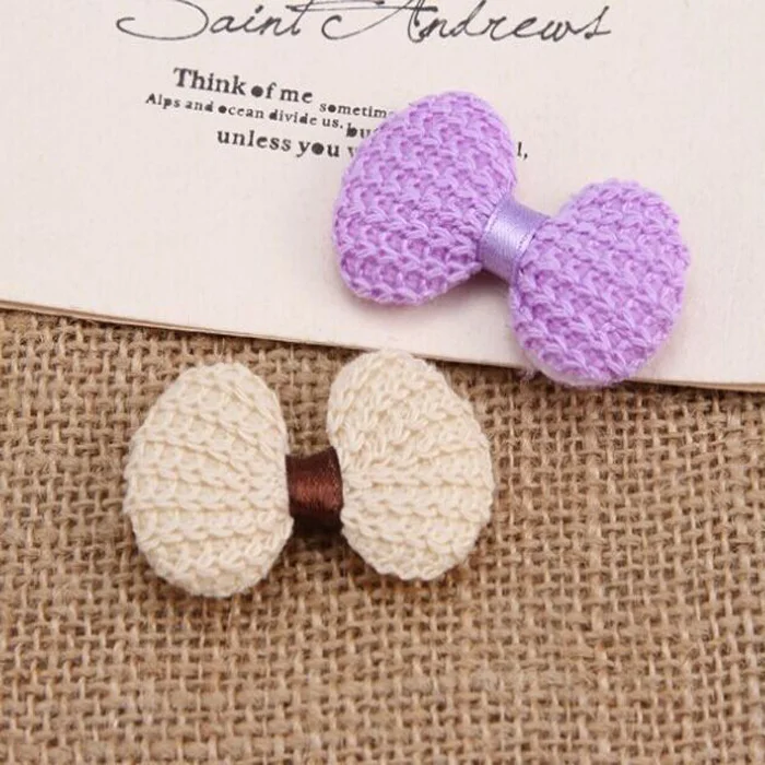 

200 Pcs Color Wool Knitting Flowers Bow with ribbon Crochet Clothes Sewing Appliques