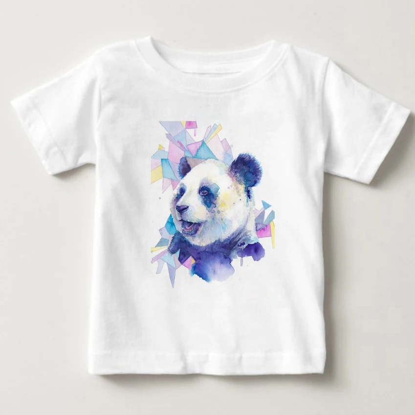 

T Shirt girl 2018 Summer Fashion Cotton Panda Prints Short Sleeve O-Neck T-shirt White Tops Shirt children summer Short sleeve