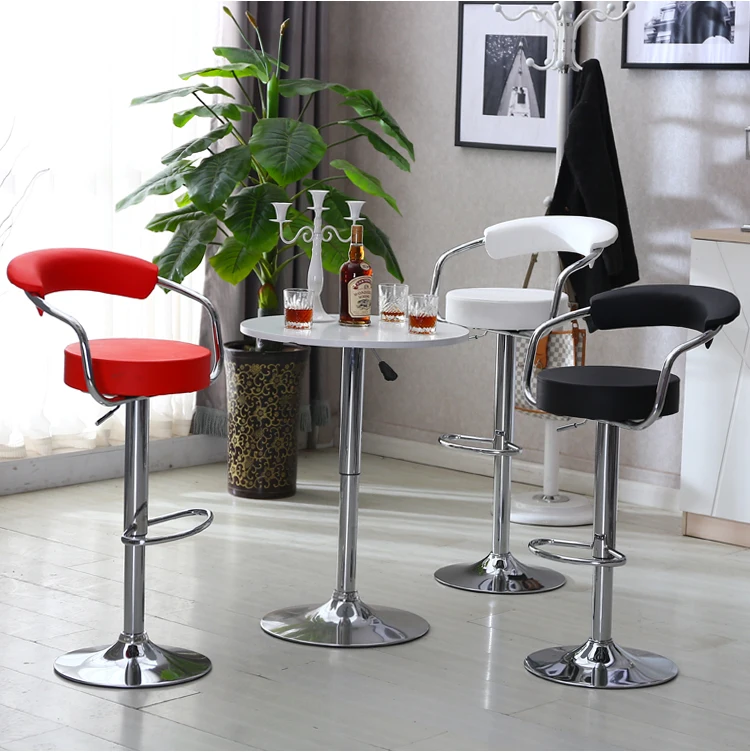 

JEOBEST New Arrival 2pcs Adjustable Gas Lift Bar Stools Modern PU Leather Hollow Backrest Chair Counter Pub Chair Barstools HWC