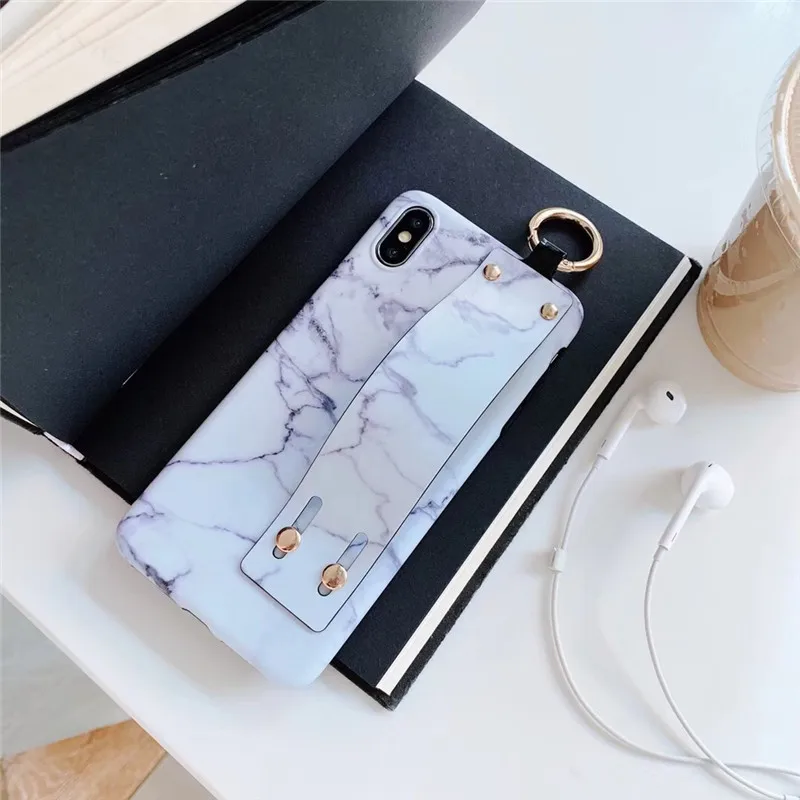 Retro Wrist Strap Phone Case for iPhone XS MAX Case for iPhone X XR 6 6S 7 8 Plus Case Luxury Matte Marble Patterned Back Cover 03