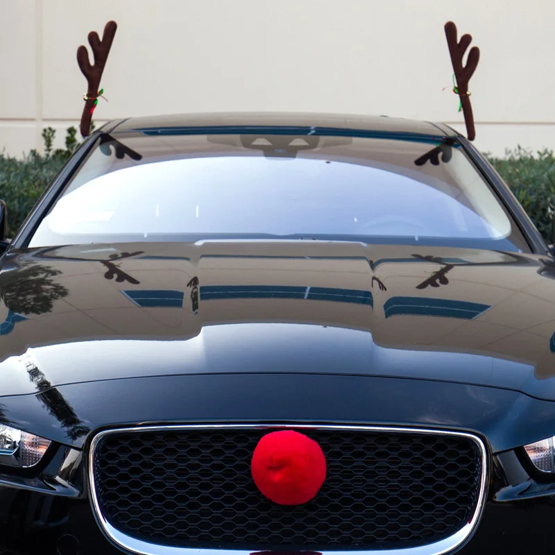  Hot Reindeer Antlers Jingle Bells Costume Rudolph Car Christmas Ornament Decor with Nose BX