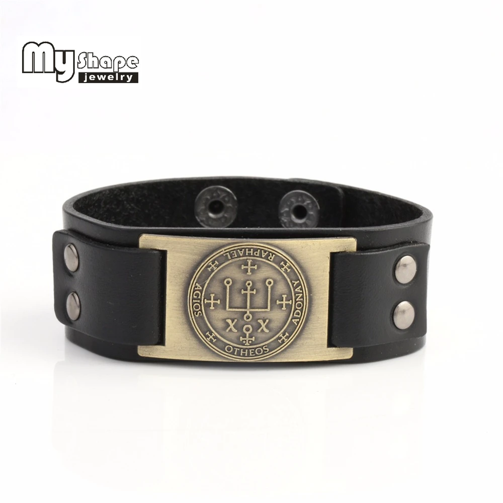 

my shape Ancient Symbol Leather Bracelet Snap Button Jewelry Men bracelets & bangles 2cm Setting Adjustable Length Fit Any Size