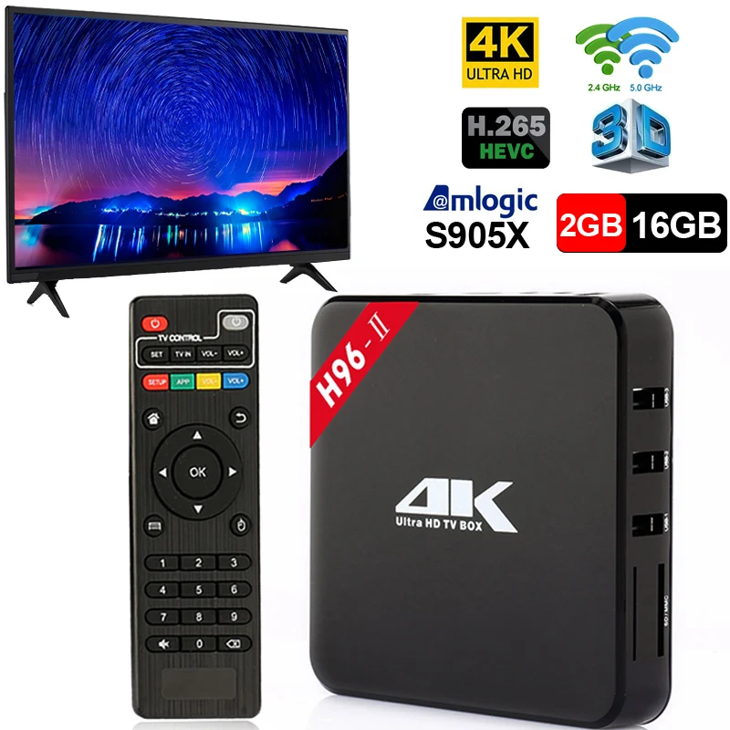 H96 IIAmlogic S905X Smart TV Box 2 4G/5G двойной wifi Android 7.1.2 телеприставка Гб ОЗУ 16 ПЗУ 100 м BT4.1 soporte 4 K