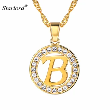 

Initial Letter B Necklace Cubic Zirconia Gold/Silver/Black Personalized Gift Alphabet Jewelry 26 Letters For Women P8155