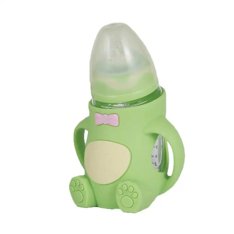 Милая форма многоцветная детская бутылочка для кормления безопасная силиконовая детская чашка для сока молока для кормления ребенка бутылка с ручкой - Цвет: Зеленый