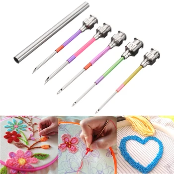 

5pcs/set Metal Embroidery Stitching Punch Needle Handmade Needlepoint Kits Sewing Tool Set with Tube for DIY