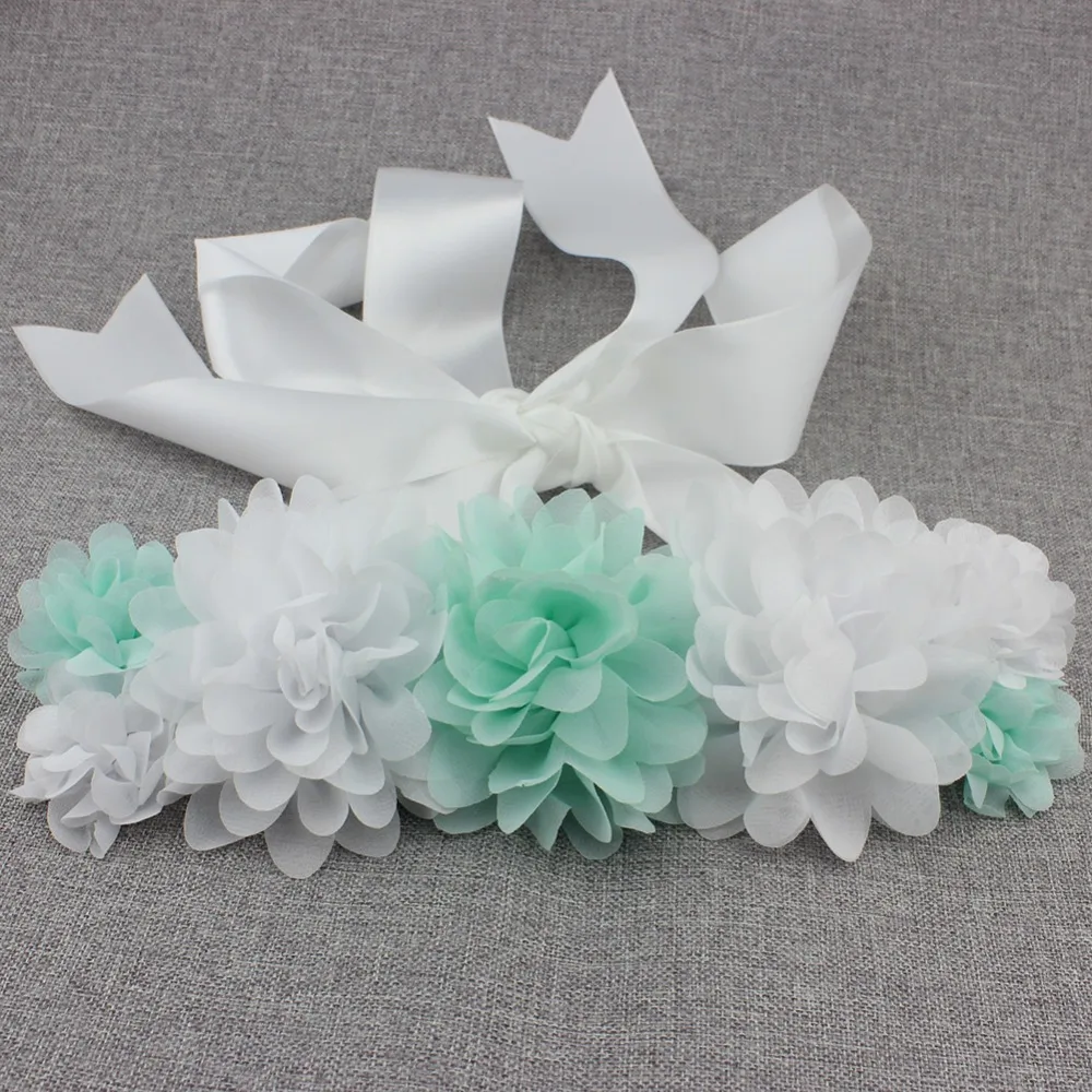 1PCS Handmade Beautiful Wedding Sashes Chiffon Flower Bridal Belt