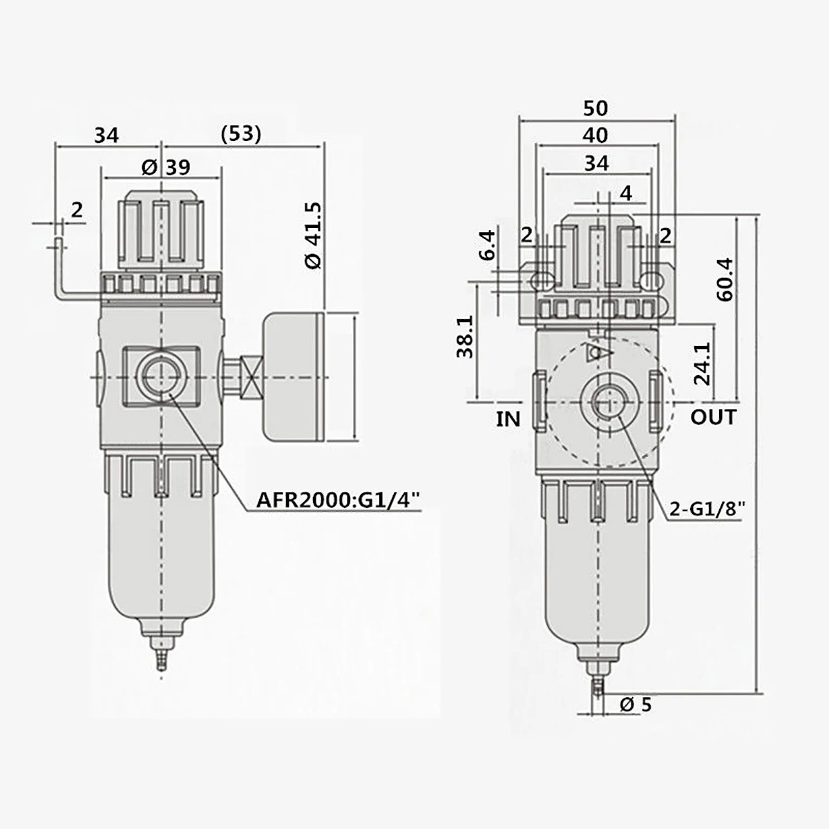 1/4" AFR2000 Air Compressor Oil Water Filter Regulator Pressure Gauge Moisture Trap with Fittings Mayitr