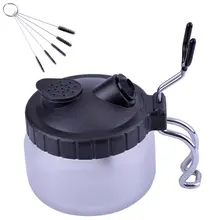 Airbrush Cleaning Pot,Clean Paint Jar With Air Brush Holder+Nozzle Cleaning Brush Set