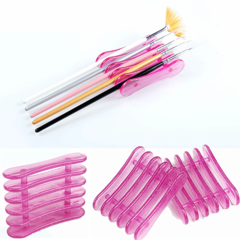

2Pcs Nail Art Brush Rest Holder Set Pen Displayer Stand Tools Acrylic UV Gel Brush Rest Holders for Nail Decorations Tray