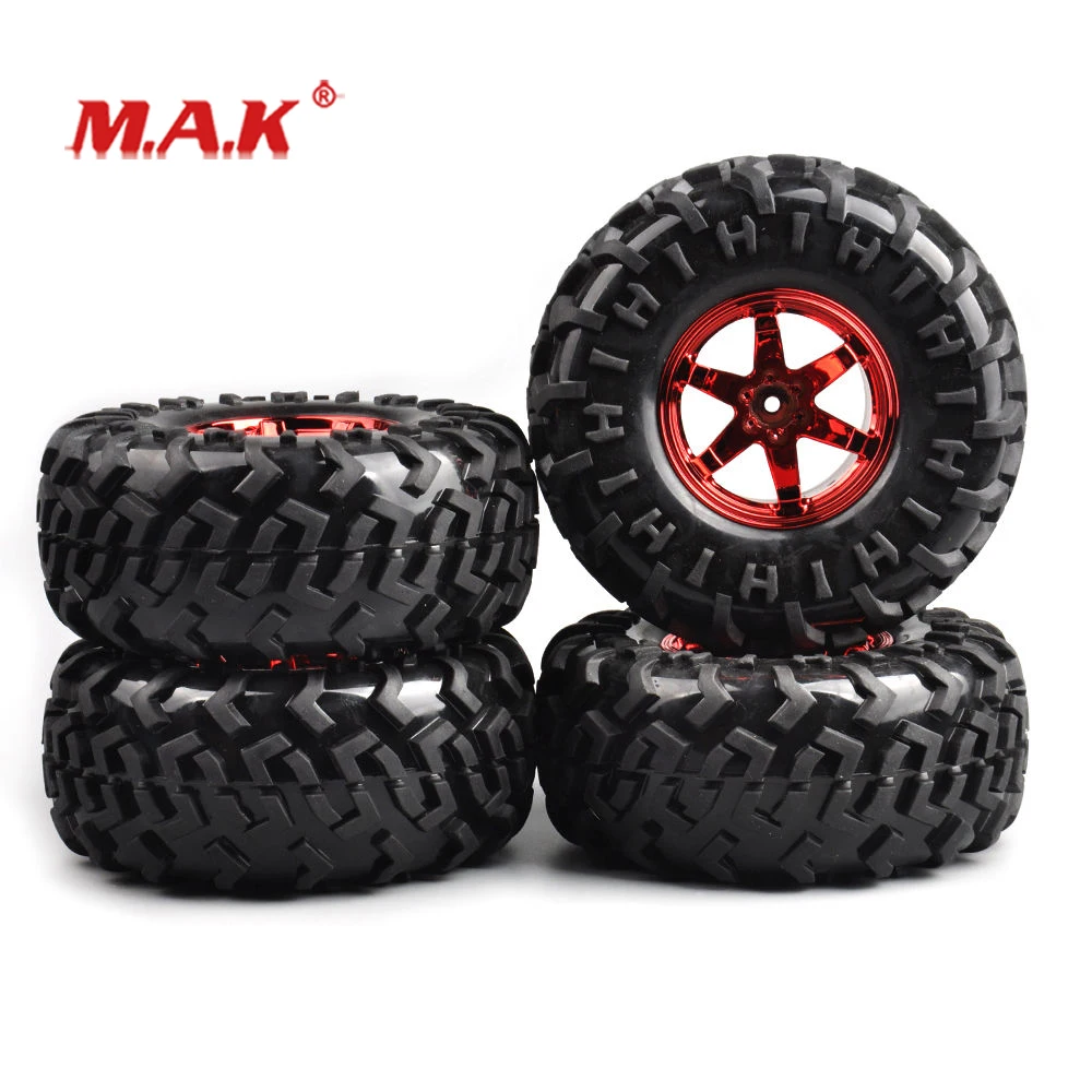 

4Pcs/Set 1:10 Scale Bigfoot Monster Rubber Tires and Wheel Rims with 12mm Hex Fit Climbing Crawler Car Model Parts