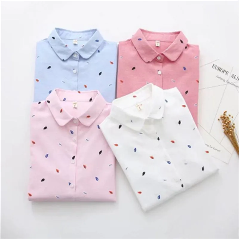  Dioufond Printed Shirts Women 2019 Spring New Women Long Sleeve Blouse Good Quality Cotton Blouses 