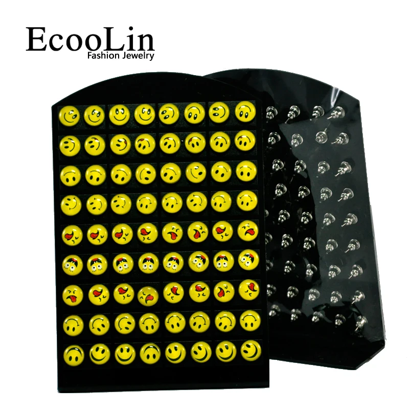 

72Pcs One Card New Degin IOS Face Resin Stainless Steel Stud Earrings Smiley Style Wholesale Bulk Lots LB083