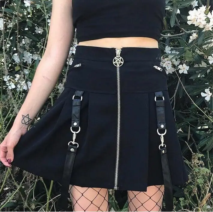 

2018 women's autumn personality zipper skirt