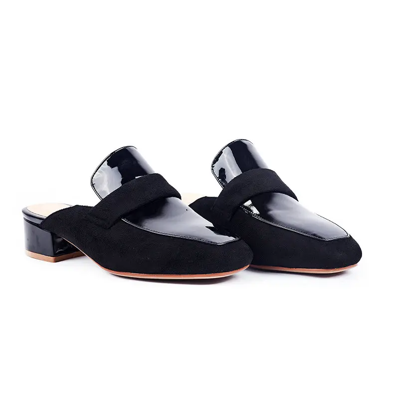 QUTAA/ Для женщин Шлёпанцы туфли-лодочки на квадратном каблуке на среднем каблуке, Флок+ Лакированная кожа квадратный носок с петлей на пятке; обувь для отдыха в сдержанном стиле без шнуровки летние Size34-43