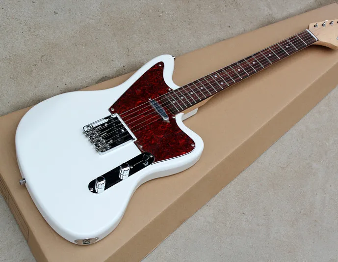 

Factory custom White Electric Guitar with Rosewood Fretboard,Red Pearl Pickguard,Chrome Hardwares,offer customized