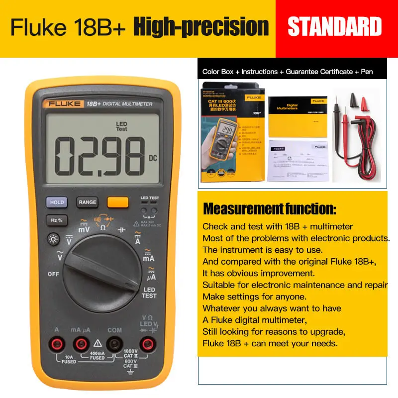 Fluke F15B+ цифровой мультиметр высокоточный автоматический портативный мультиметр - Цвет: F18B Plus