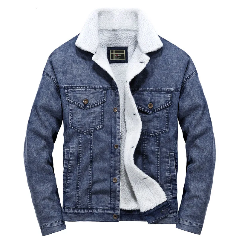 

Idopy Winter Men`s Denim Jacket Fur Lined Vintage Thermal Warm Coat For Cold Weather Male Outerwear Plus Size