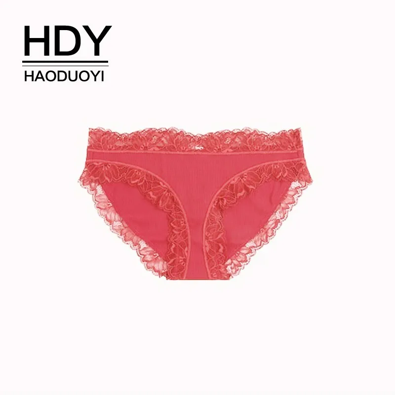 

HDY Haoduoyi Western Style The Birth Year Red Lace Striped Fine Rib Splice Classic Triangular Low Waist Women's Underwear