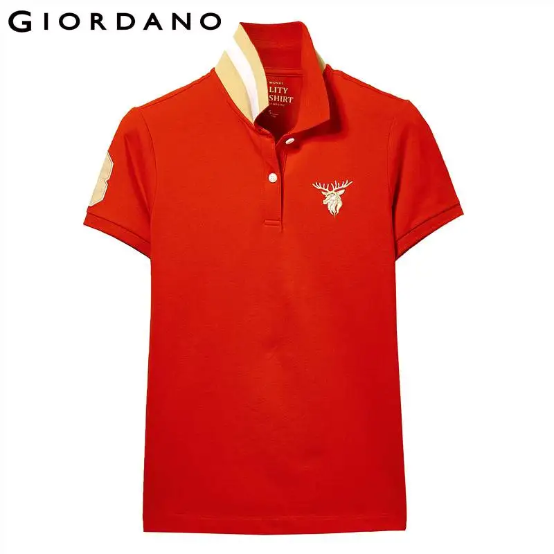 Giordano женская футболка Polo с короткими рукавами и вышивкой оленьей головы на груди, выполнена из хлопка и спандекса, есть несколько цветов и моделей данной футболки - Цвет: 22Red