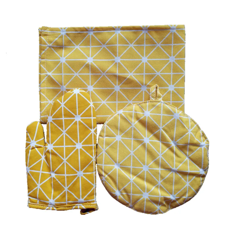  CFen A's Simple Patterns Quality Table Napkin+Kitchen Glove+Potholder Hot Mat Dining Table Mat Set 