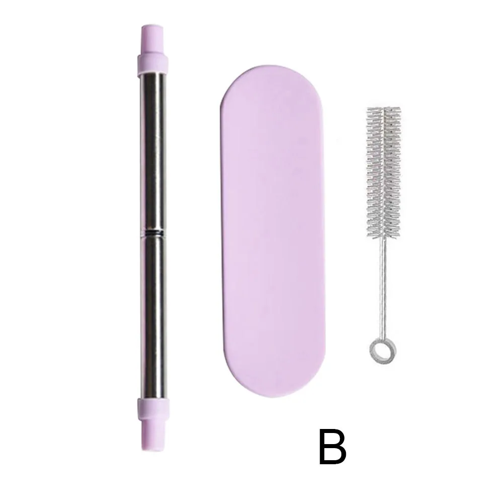Pink B Горячее предложение новые многоразовые складные соломинки из нержавеющей стали с кистью портативный ящик для хранения@ LS - Цвет: Pink B