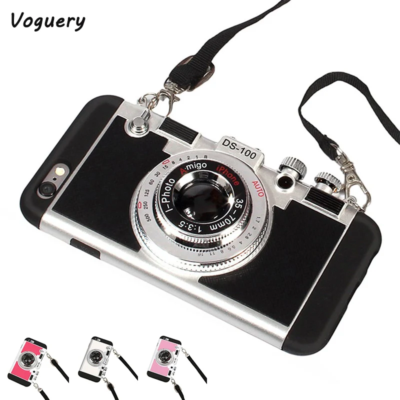 

Voguery Camera Case for iPhone 5 5s SE Fundas Phone Cover with Neck Lanyard 3D Camera Case for iPhone 5s Phone Shell with Strap