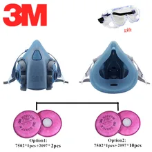 3M, 7502, 2097, полупротивогаз, респиратор, органический пар, сажевый фильтр, краска, химические газы, защитный респиратор с клапаном Coolflow